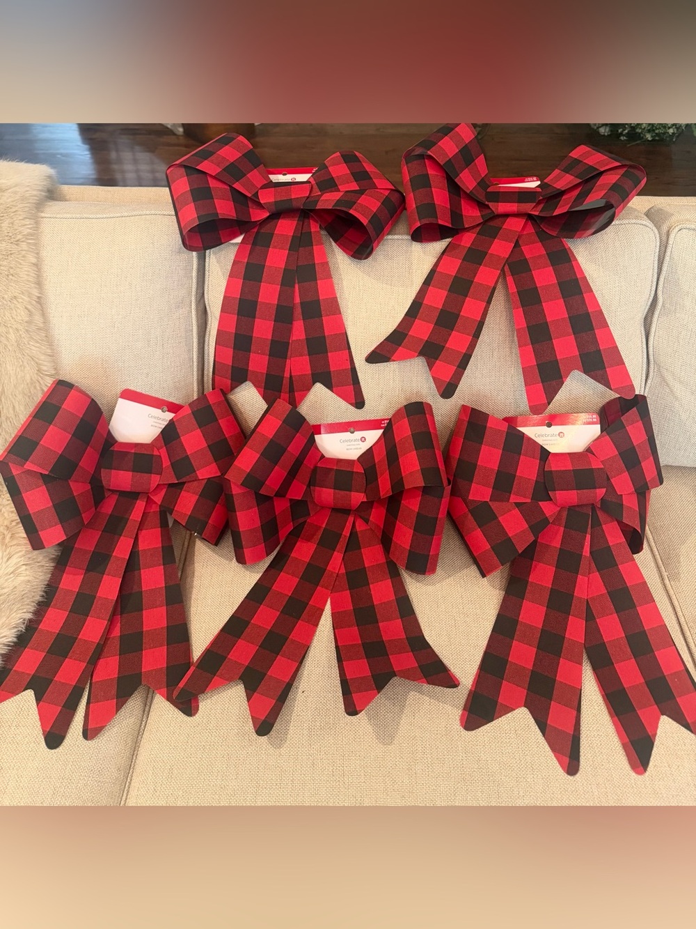 Celebrate It Red and Black Buffalo Check Decorative Bows - Set of 5